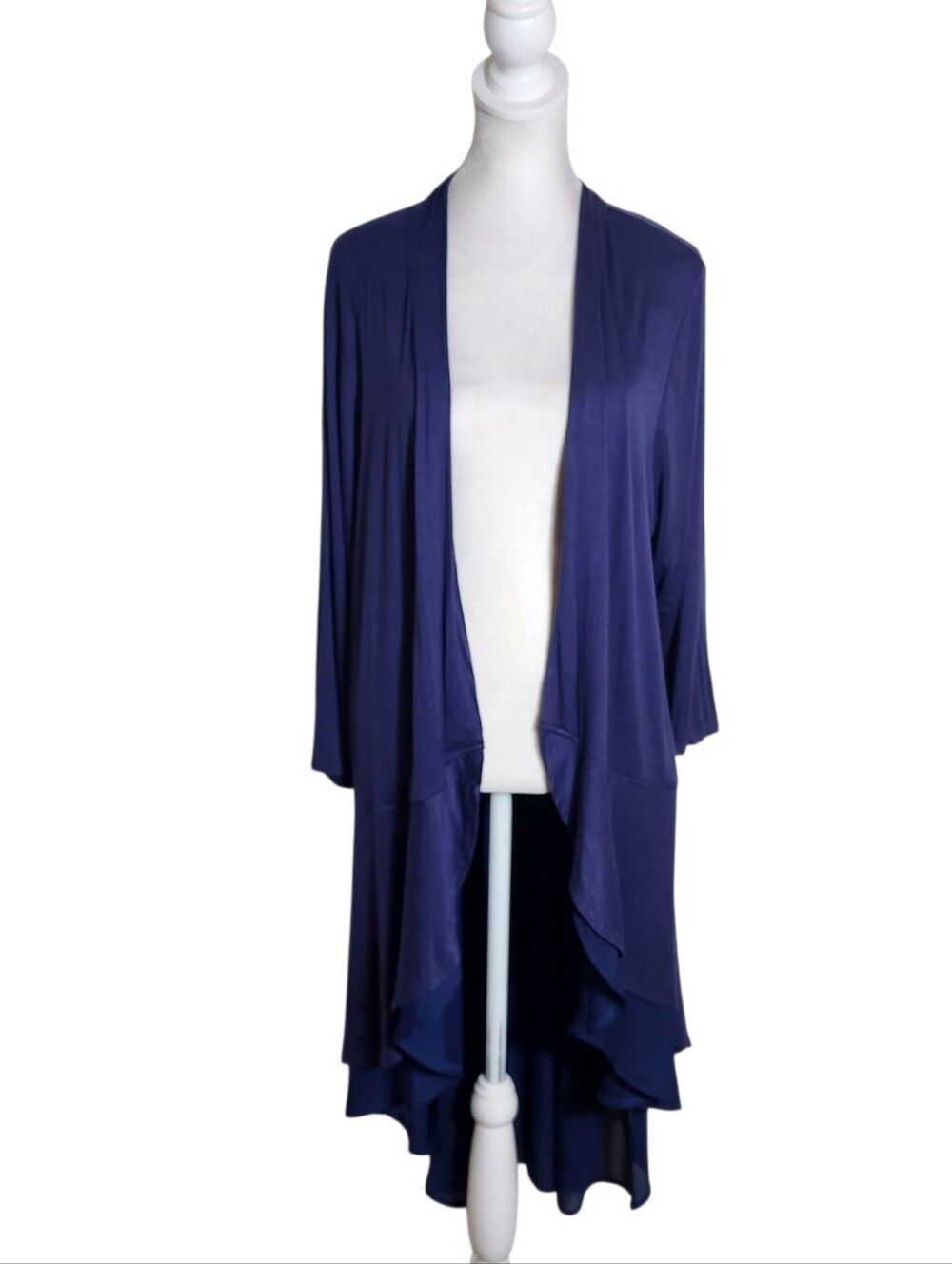 La Vanya Navy Open Cardigan Duster with Layered Ruffle Hem NWT Size 1X